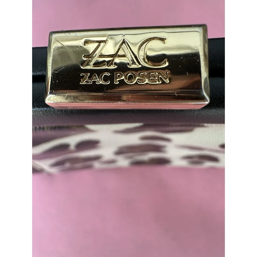 ZAC Zac Posen Leopard Print Clutch Bag‎ Purse Bow Fan Pleat Gold Hardware